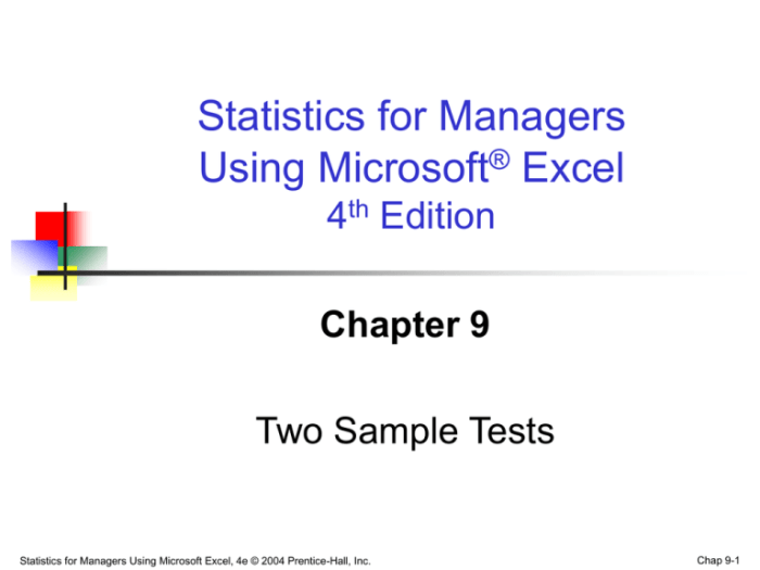 Statistics for managers using microsoft excel 9th edition